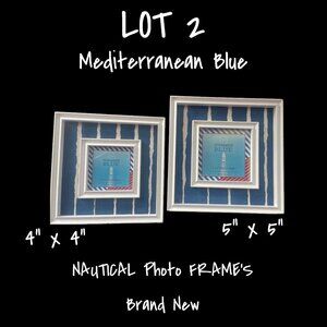 Nautical Photo Frames Set - Blue & White 5" x 5" & 4" x 4" - Brand New